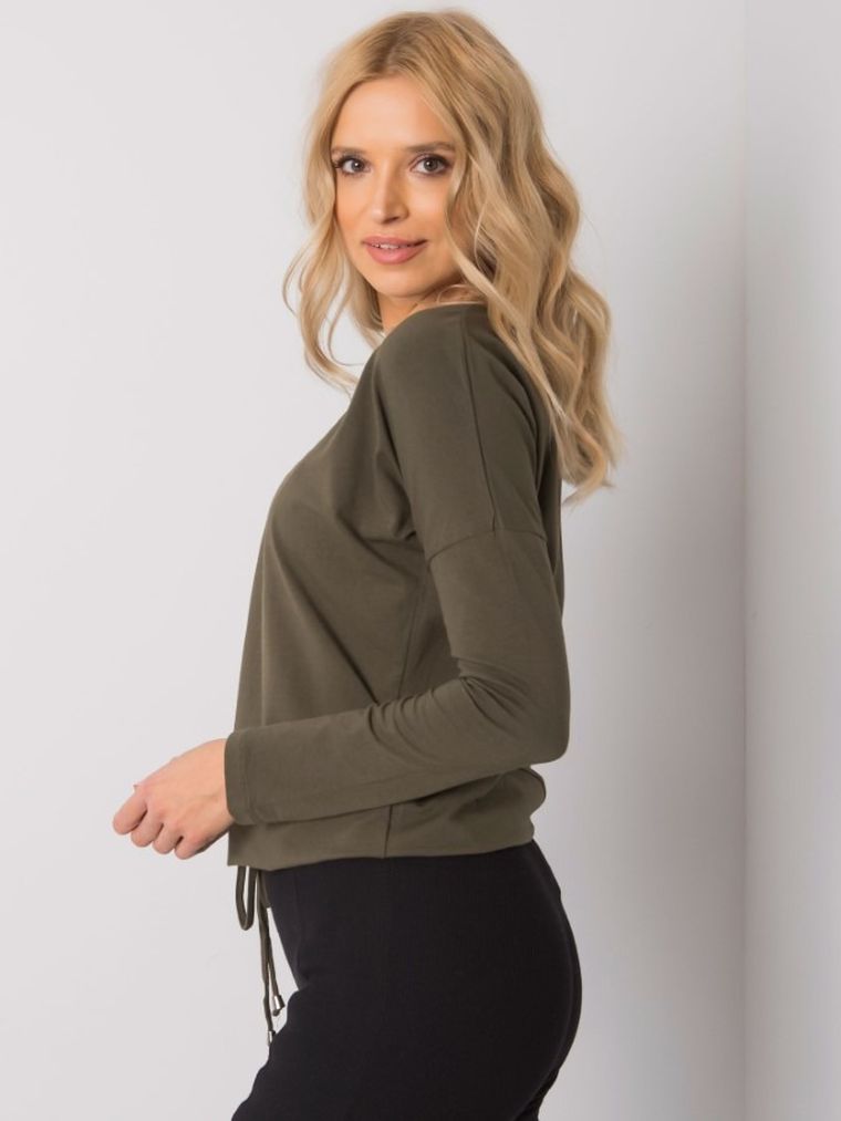 Bluzka damska z długim rękawem, khaki, Basic Feel Good