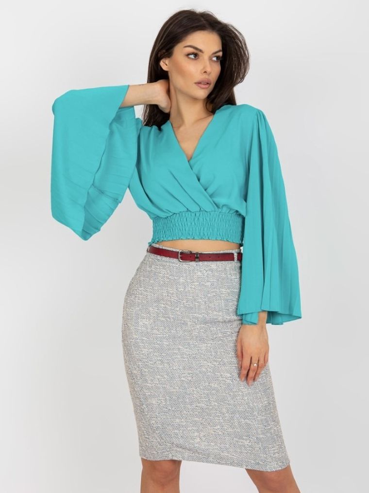 Bluzka damska z długim rękawem, niebieska, Italy Moda