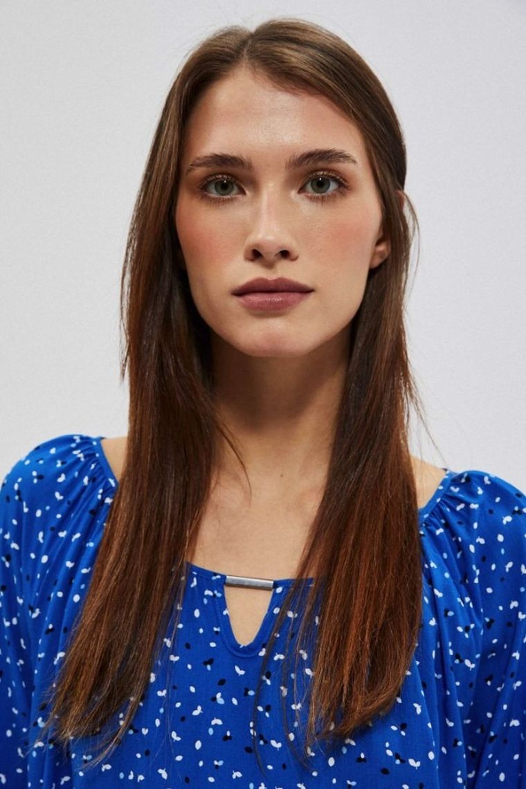 Bluzka damska z długim rękawem, niebieska, Moodo