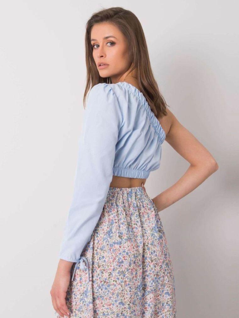 Bluzka damska z długim rękawem, niebieska, Rue Paris