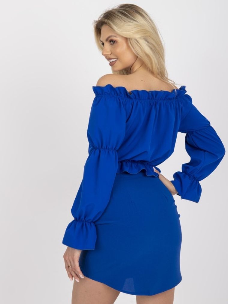 Bluzka damska z długim rękawem, niebieska, Rue Paris