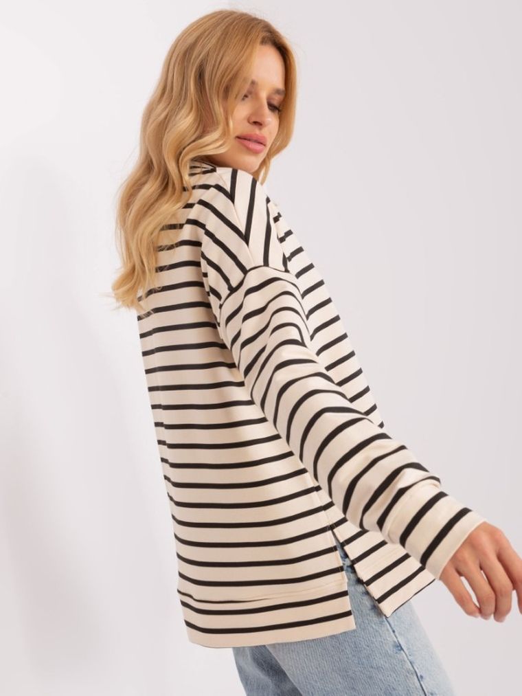 Bluzka damska z długim rękawem, oversize, beżowa, Lakerta