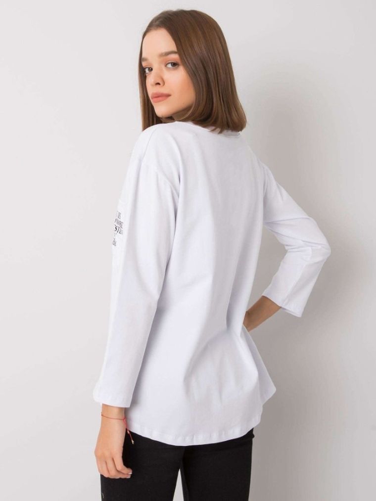 Bluzka damska z długim rękawem, oversize, biała, Ex Moda