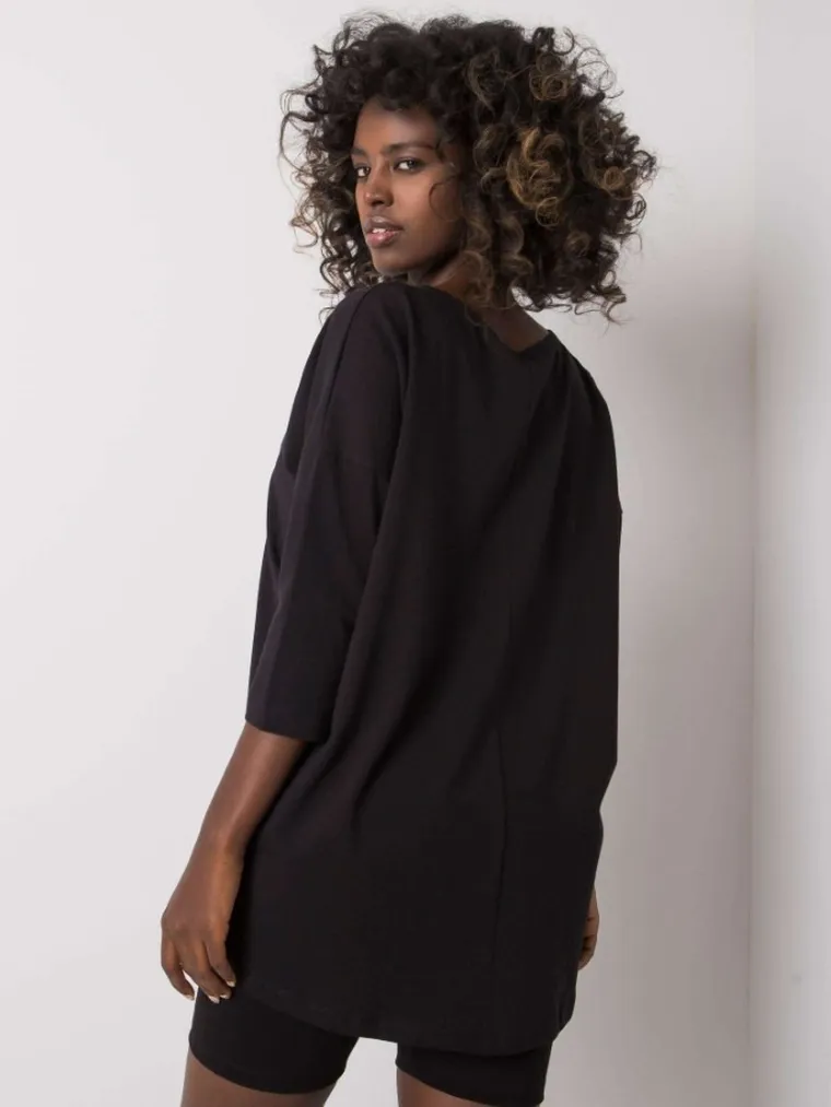 Bluzka damska z długim rękawem, oversize, czarna, Ex Moda