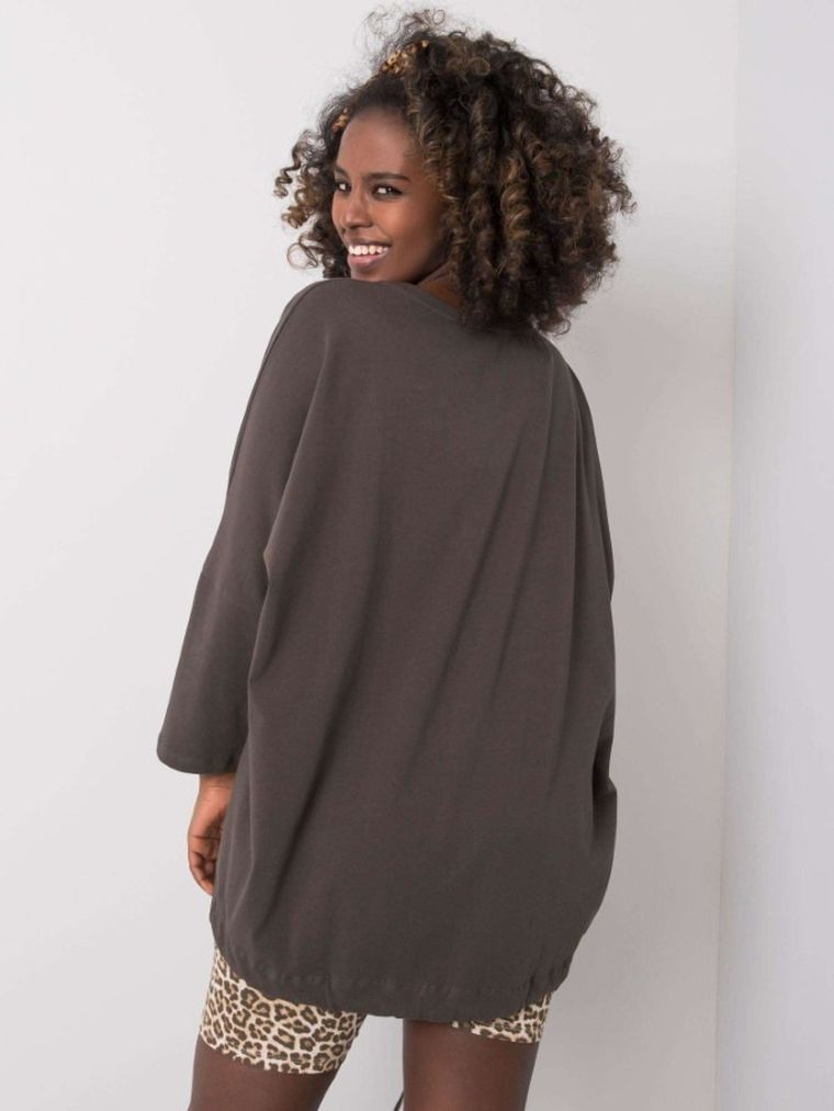 Bluzka damska z długim rękawem, oversize, khaki, Relevance