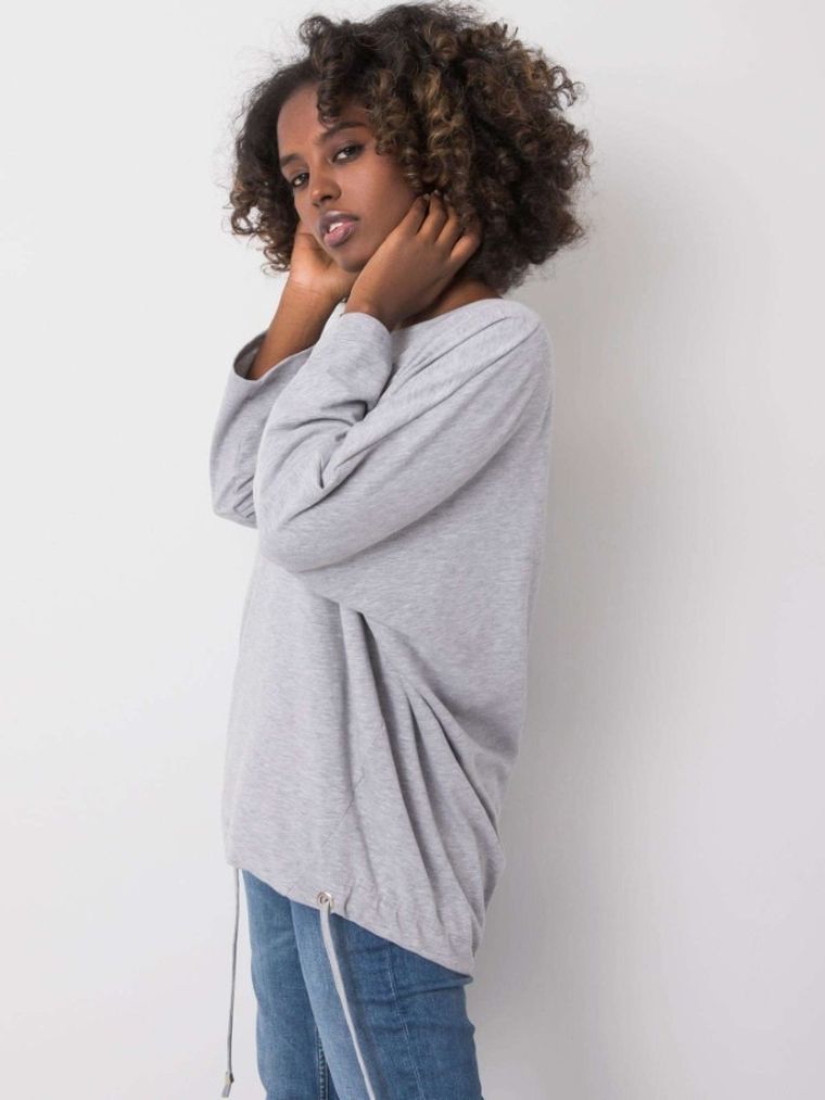 Bluzka damska z długim rękawem, oversize, szara, Relevance