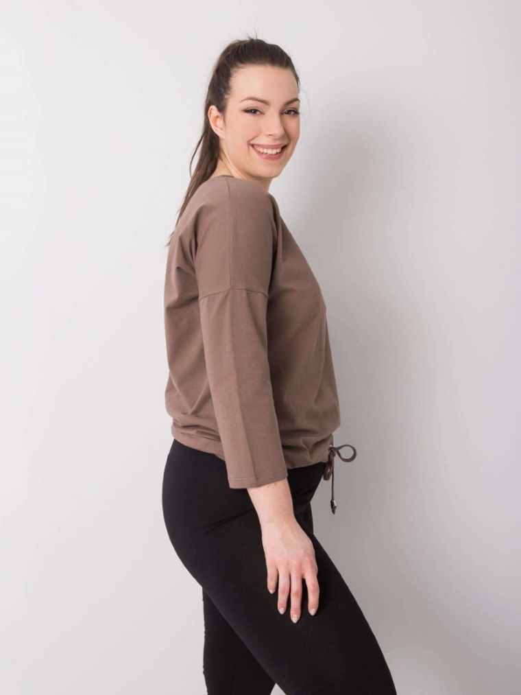Bluzka damska z długim rękawem, plus size, brązowa, Basic Feel Good