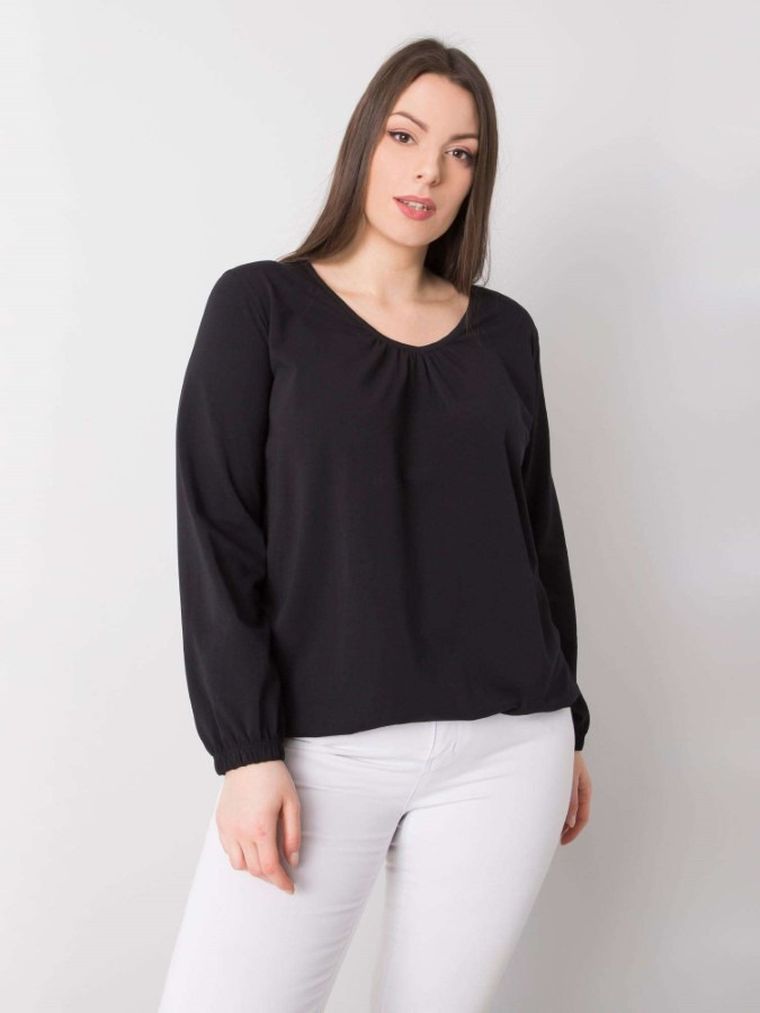 Bluzka damska z długim rękawem, plus size, czarna, Basic Feel Good