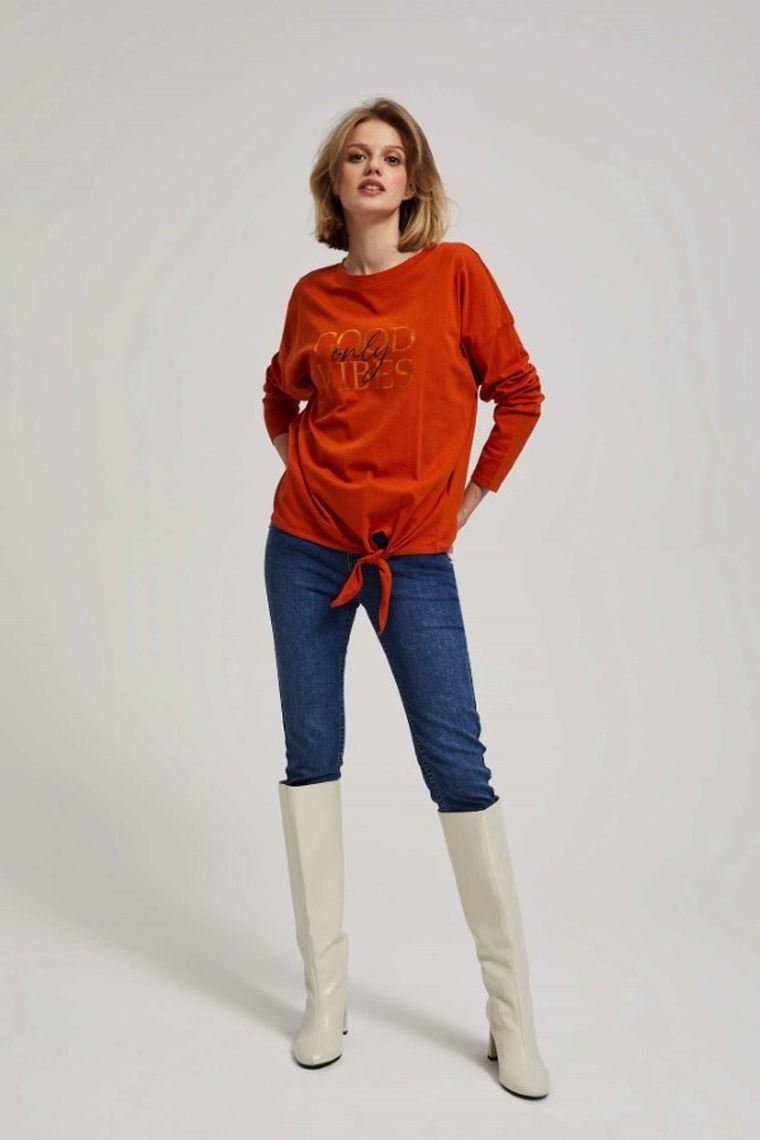 Bluzka damska z długim rękawem, pomarańczowa, Moodo