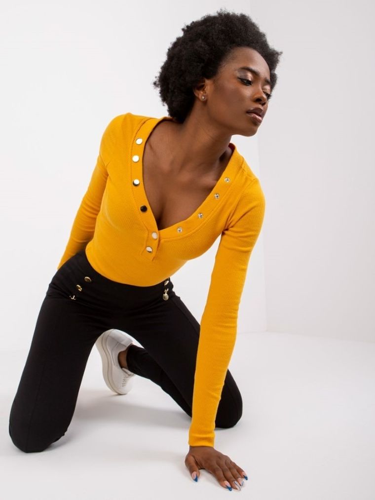 Bluzka damska z długim rękawem, pomarańczowa, Rue Paris