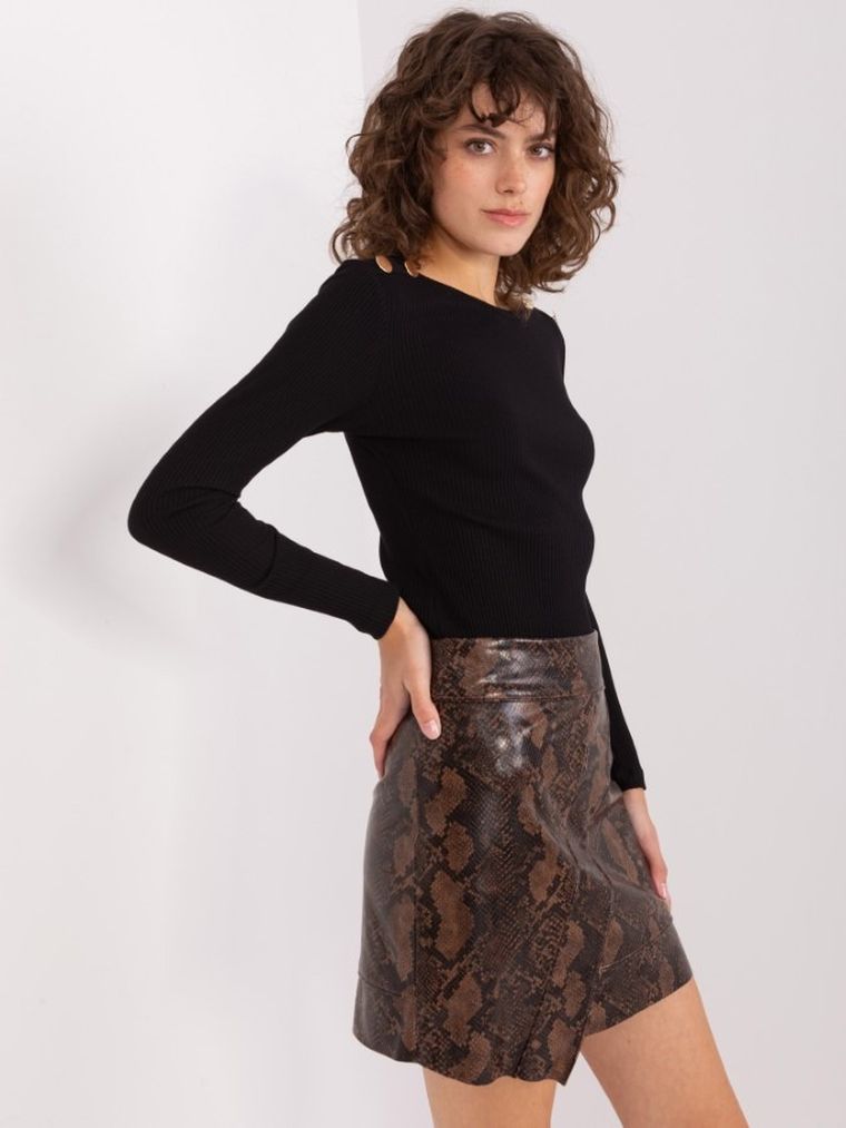 Bluzka damska z długim rękawem, prążkowana, czarna, Basic Feel Good