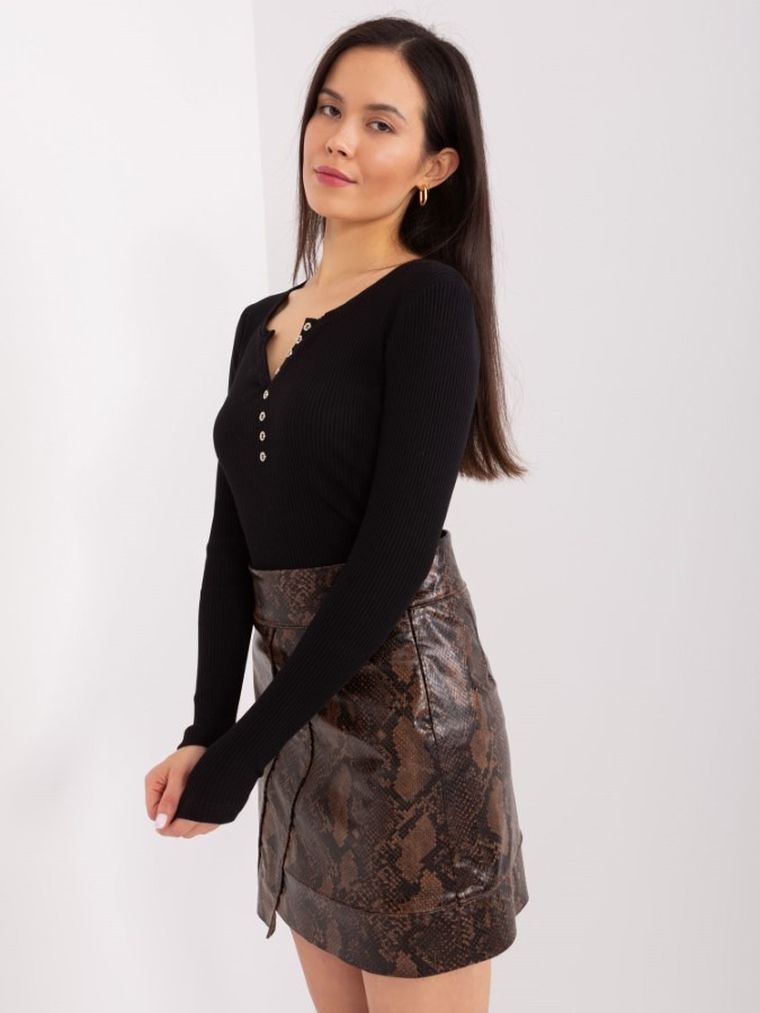 Bluzka damska z długim rękawem, prążkowana, czarna, Basic Feel Good