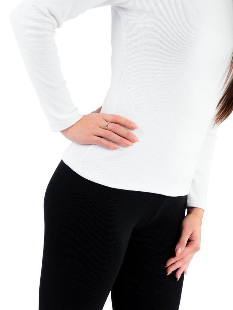 Bluzka damska z długim rękawem, prążkowana, ecru, Ilona, Golden Queen