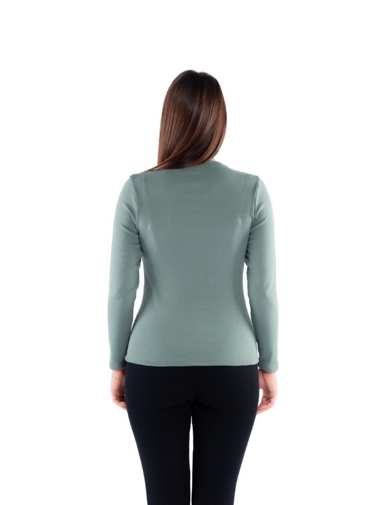 Bluzka damska z długim rękawem, prążkowana, khaki, Ilona, Golden Queen