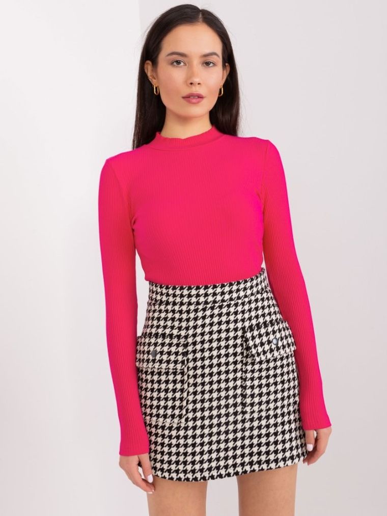 Bluzka damska z długim rękawem, prążkowana, różowa, Basic Feel Good