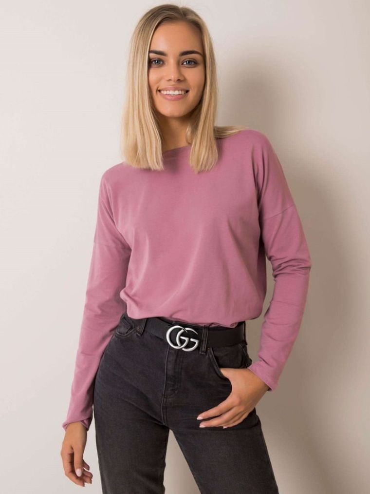 Bluzka damska z długim rękawem, różowa, Basic Feel Good