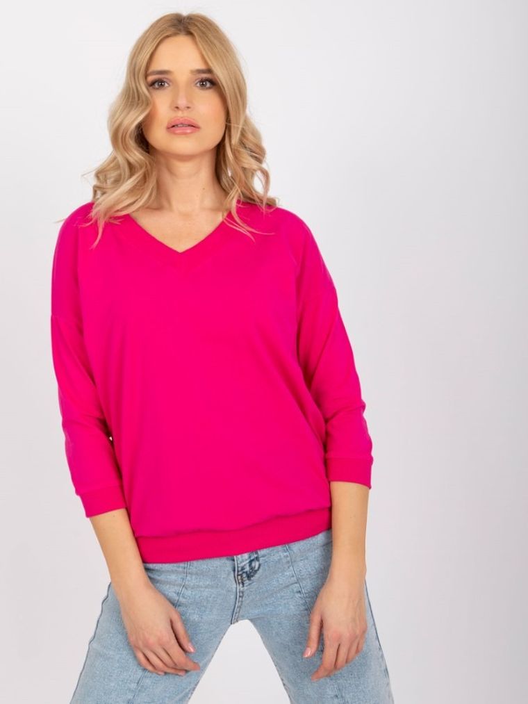 Bluzka damska z długim rękawem, różowa, Basic Feel Good
