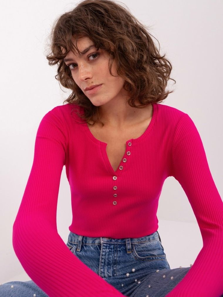 Bluzka damska z długim rękawem, różowa, Basic Feel Good