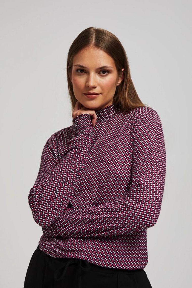 Bluzka damska z długim rękawem, różowa, Moodo