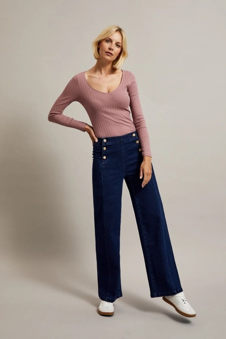 Bluzka damska z długim rękawem, różowa, Moodo