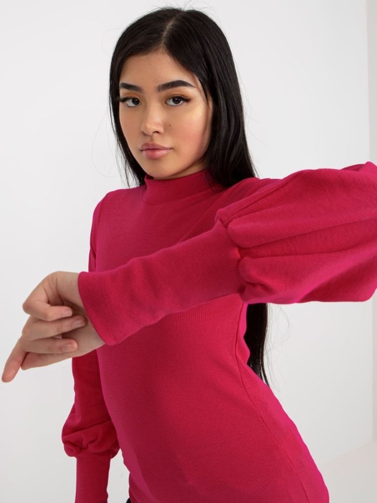 Bluzka damska z długim rękawem, różowa, Rue Paris