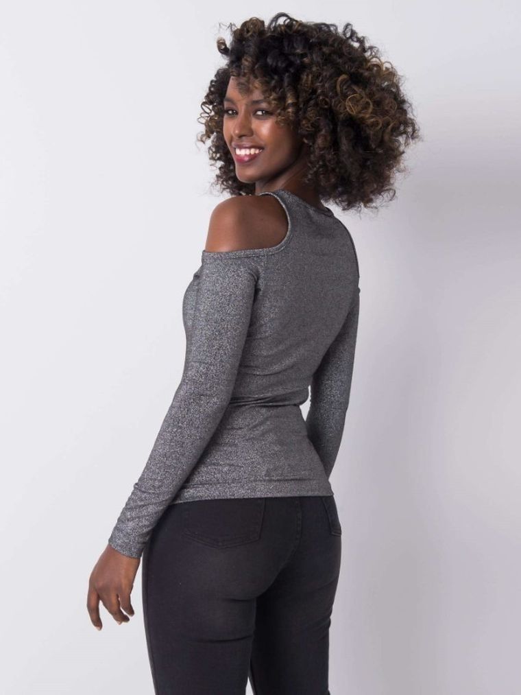 Bluzka damska z długim rękawem, srebrna, Rue Paris