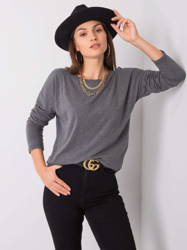 Bluzka damska z długim rękawem, szara, Basic Feel Good