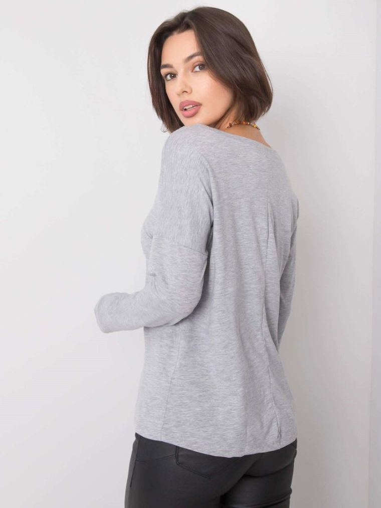 Bluzka damska z długim rękawem, szara, Basic Feel Good