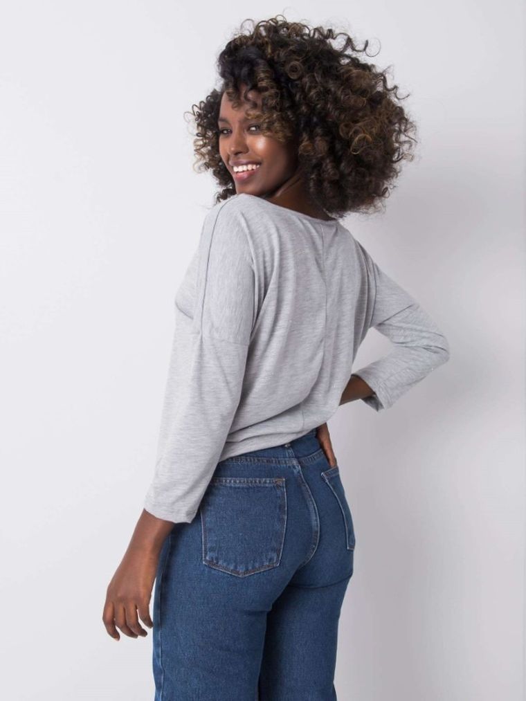 Bluzka damska z długim rękawem, szara, Basic Feel Good