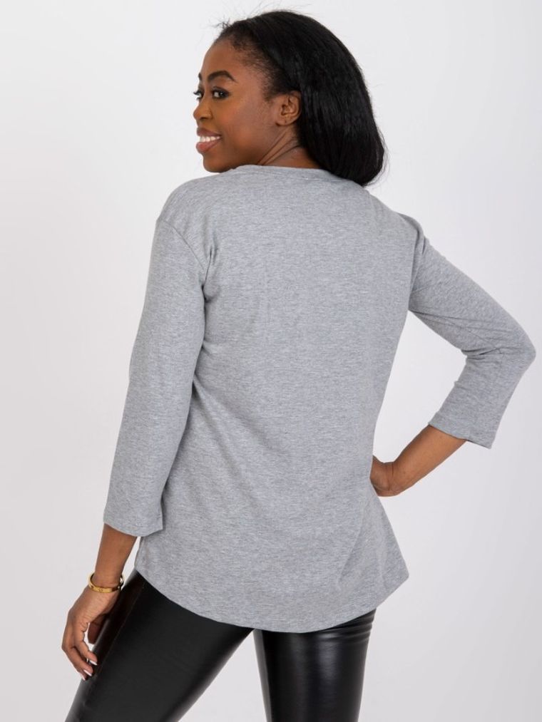 Bluzka damska z długim rękawem, szara, Ex Moda
