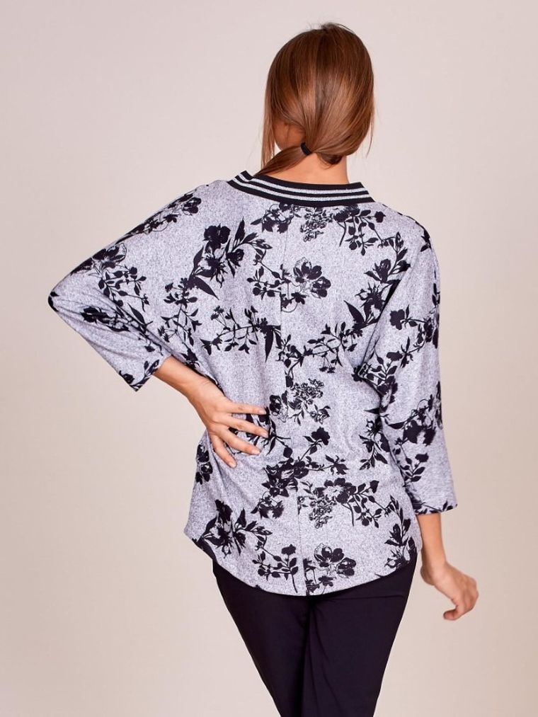 Bluzka damska z długim rękawem, szara, Italy Moda