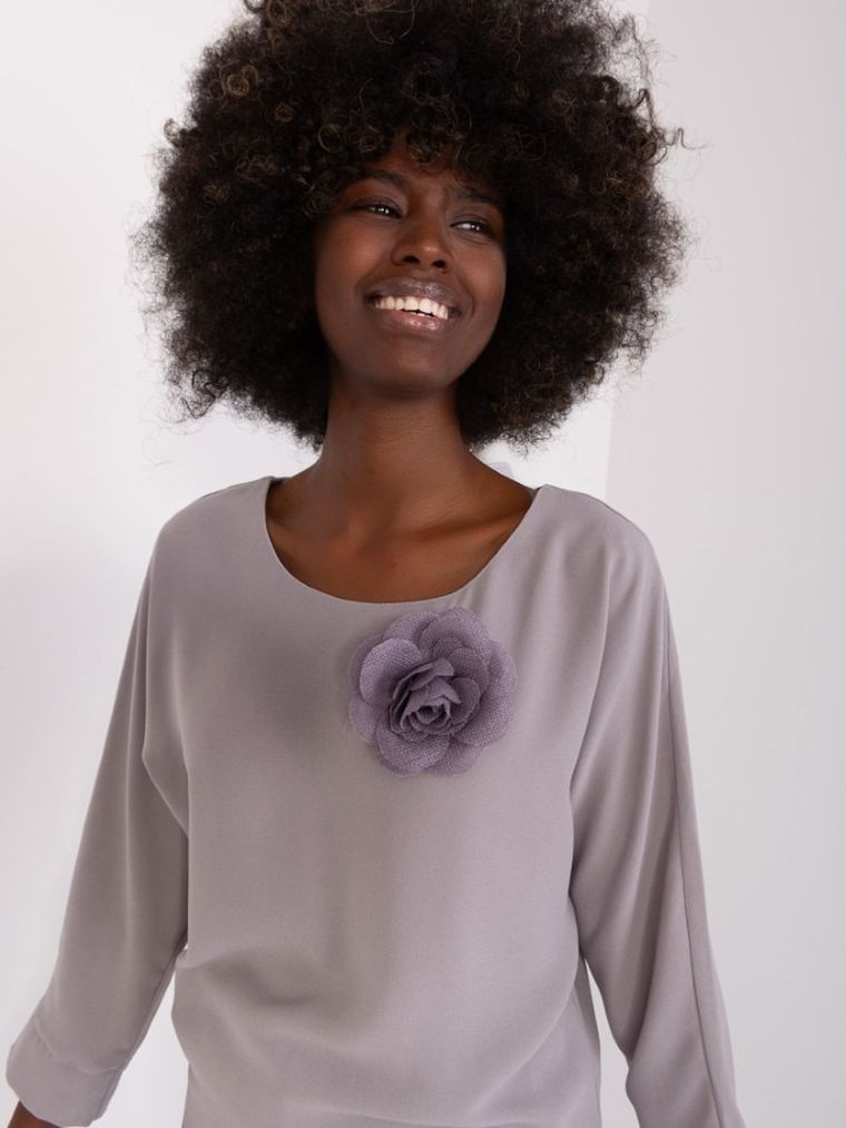 Bluzka damska z długim rękawem, szara, Lakerta