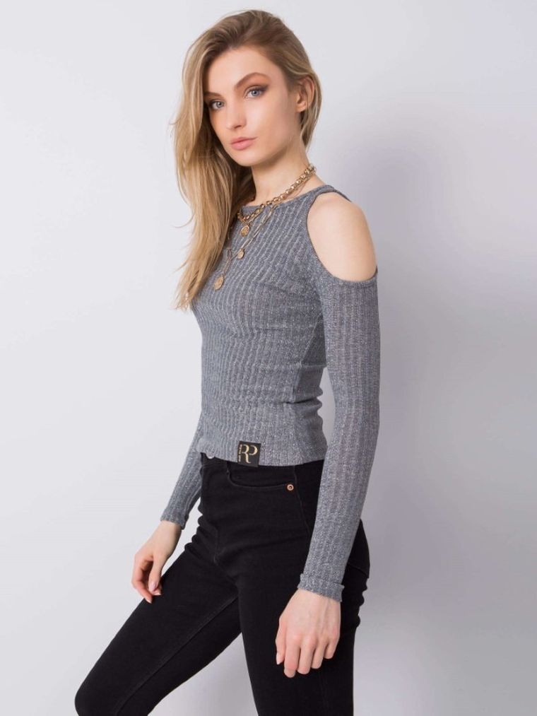 Bluzka damska z długim rękawem, szara, Rue Paris