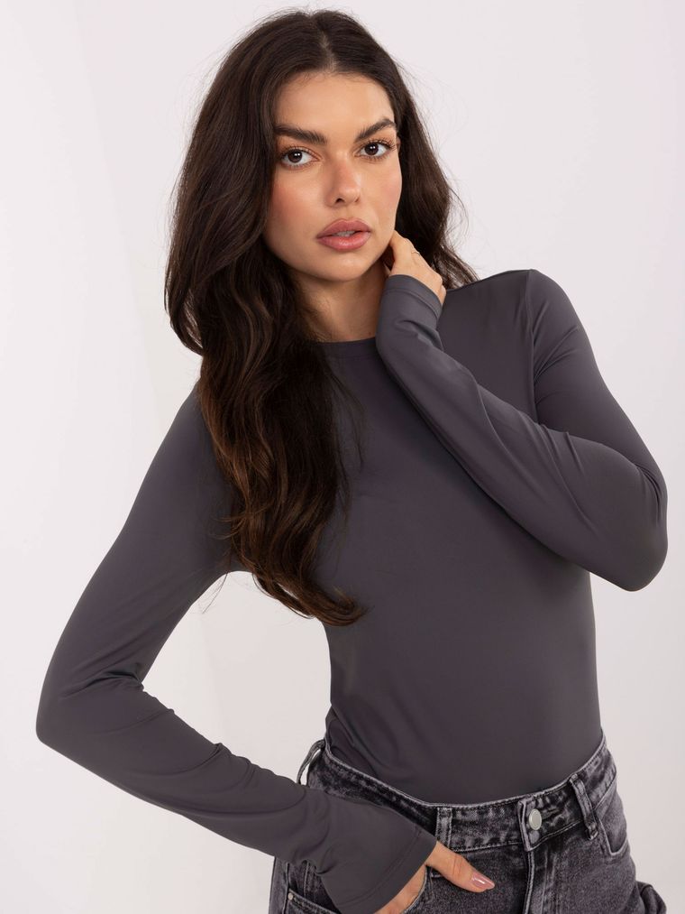 Bluzka damska z długim rękawem, szara, Sublevel