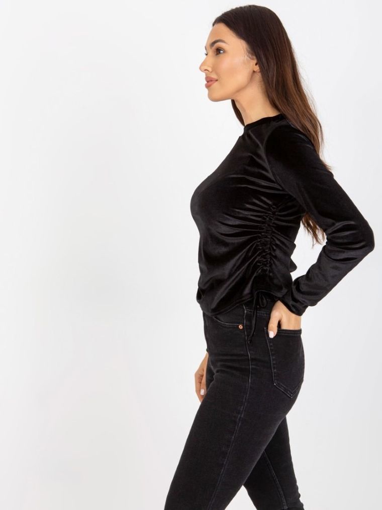 Bluzka damska z długim rękawem, welurowa, czarna, Lakerta