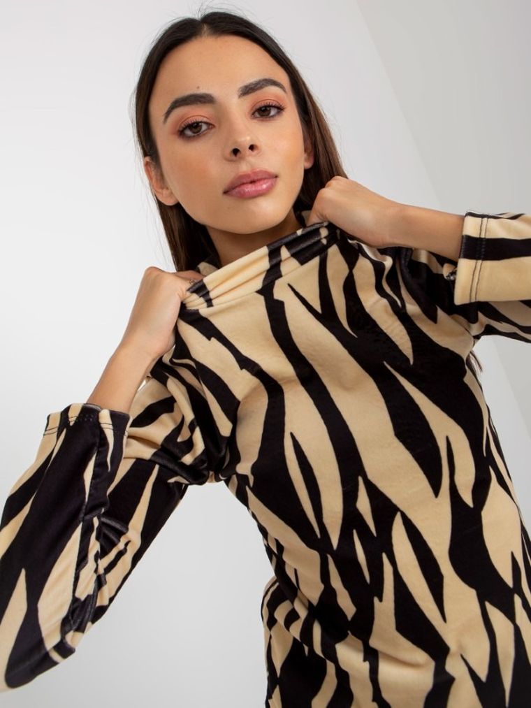 Bluzka damska z długim rękawem, welurowa, mix, Rue Paris