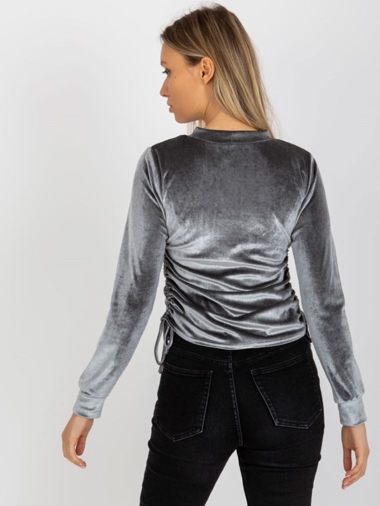 Bluzka damska z długim rękawem, welurowa, szara, Lakerta