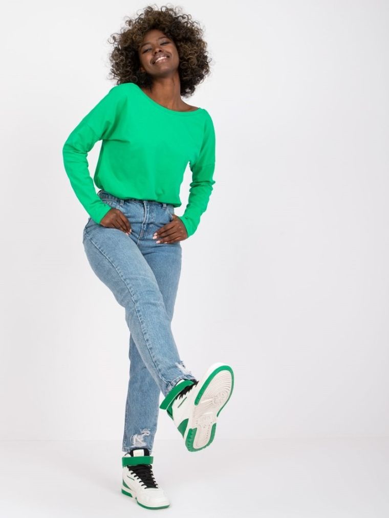 Bluzka damska z długim rękawem, zielona, Basic Feel Good