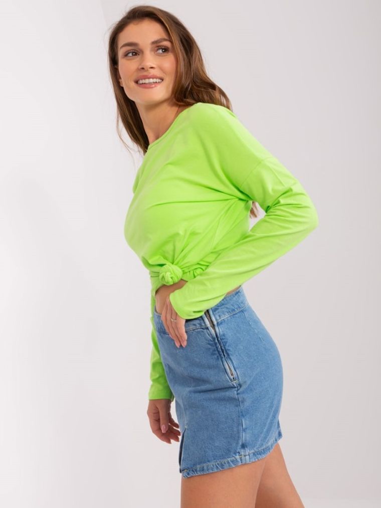 Bluzka damska z długim rękawem, zielona, Basic Feel Good