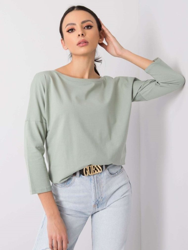 Bluzka damska z długim rękawem, zielona, Basic Feel Good