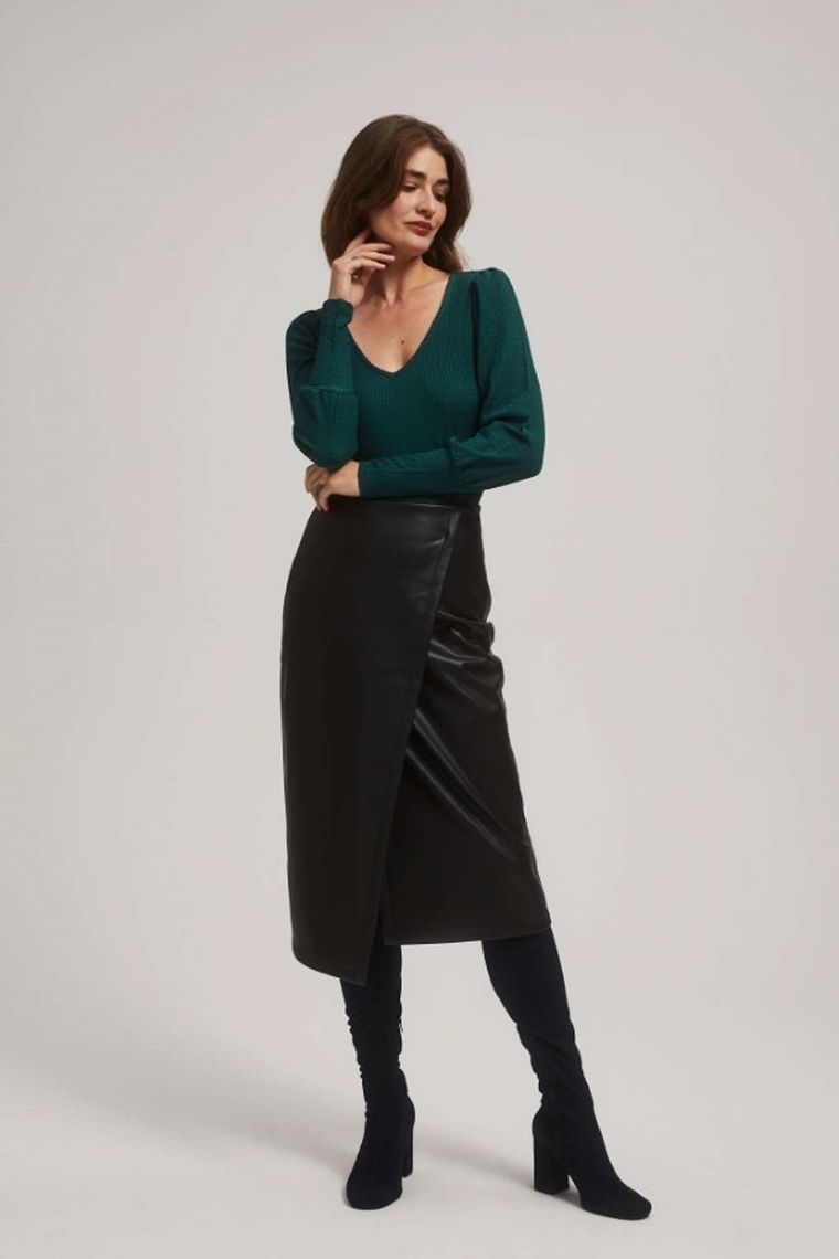 Bluzka damska z długim rękawem, zielona, Moodo