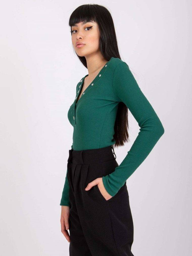 Bluzka damska z długim rękawem, zielona, Rue Paris