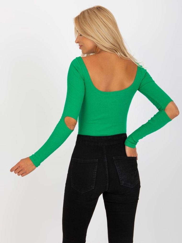 Bluzka damska z długim rękawem, zielona, Rue Paris