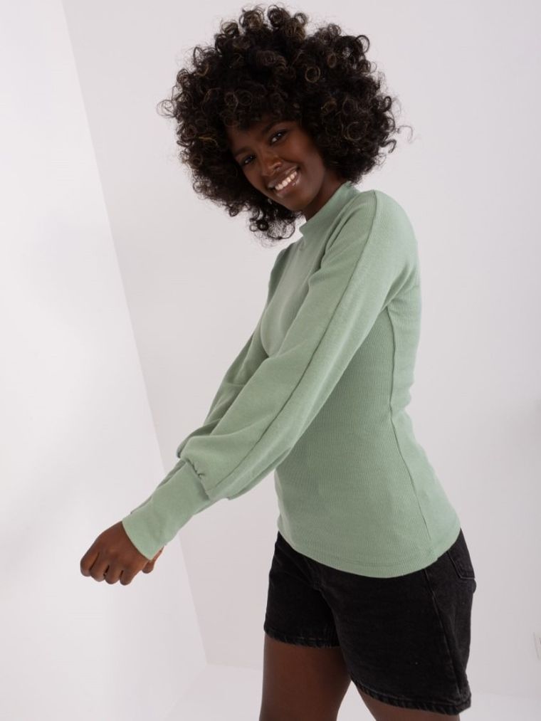 Bluzka damska z długim rękawem, zielona, Rue Paris