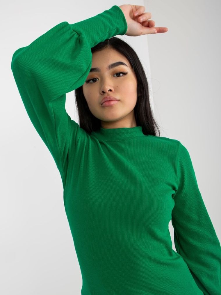 Bluzka damska z długim rękawem, zielona, Rue Paris