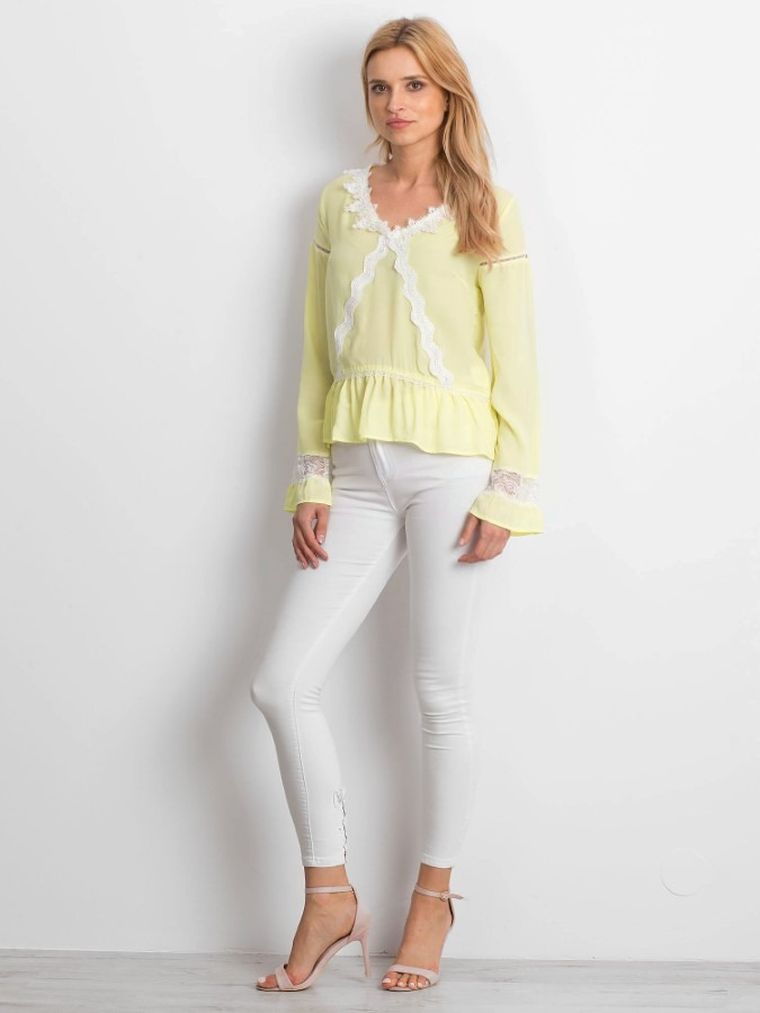 Bluzka damska z długim rękawem, żółta, Italy Moda