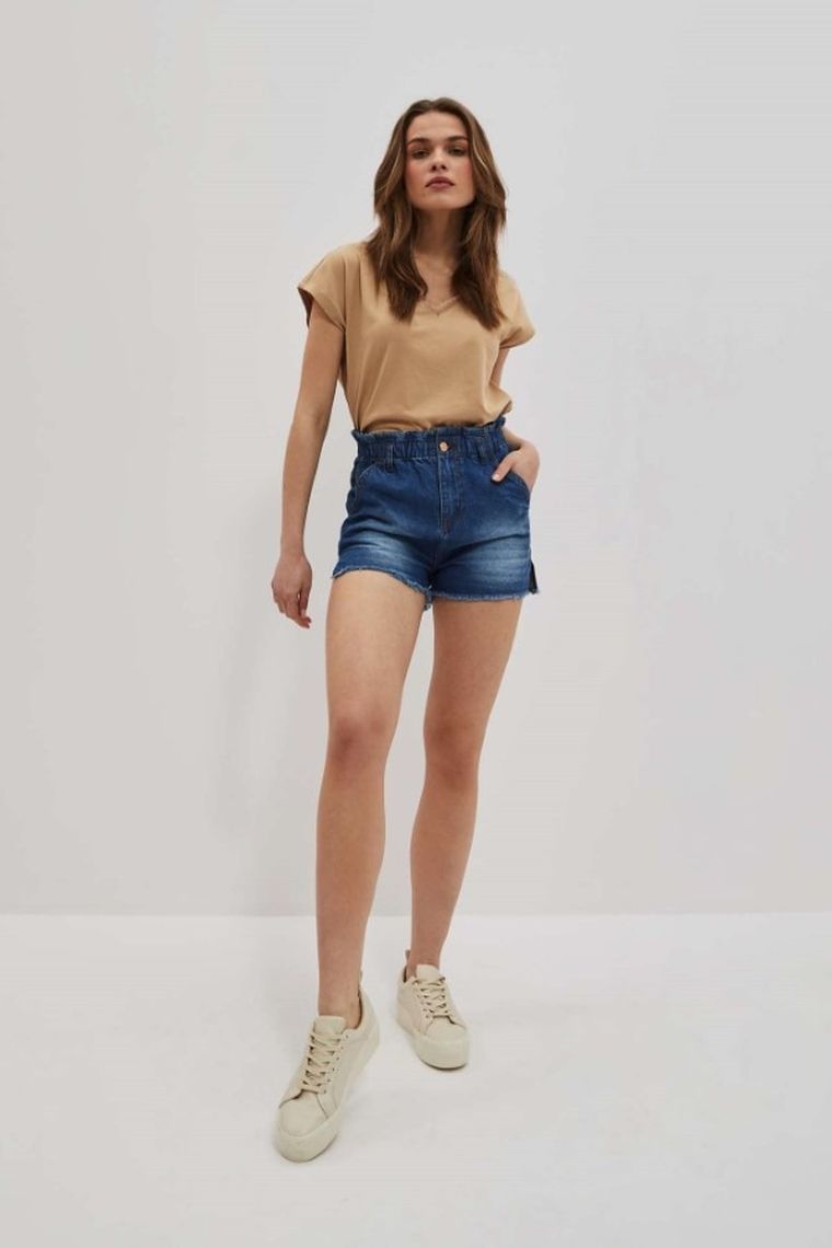 Bluzka damska z krótkim rękawem, beżowa, Moodo