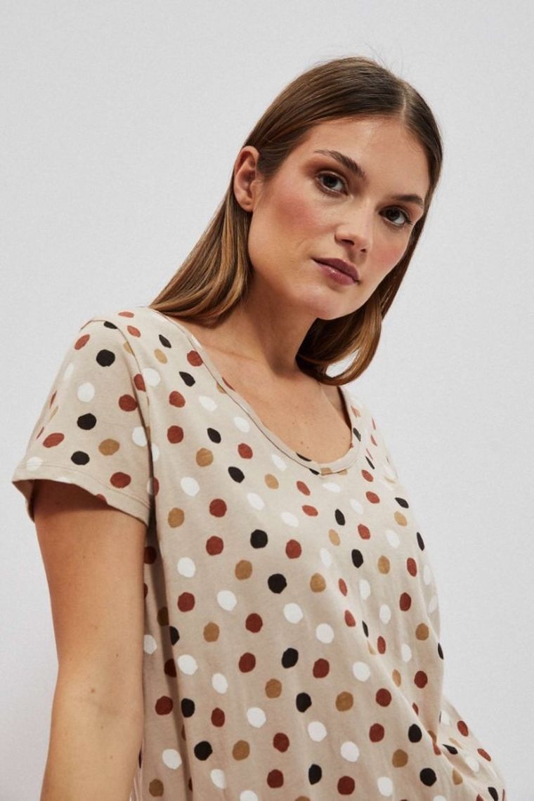 Bluzka damska z krótkim rękawem, beżowa, Moodo