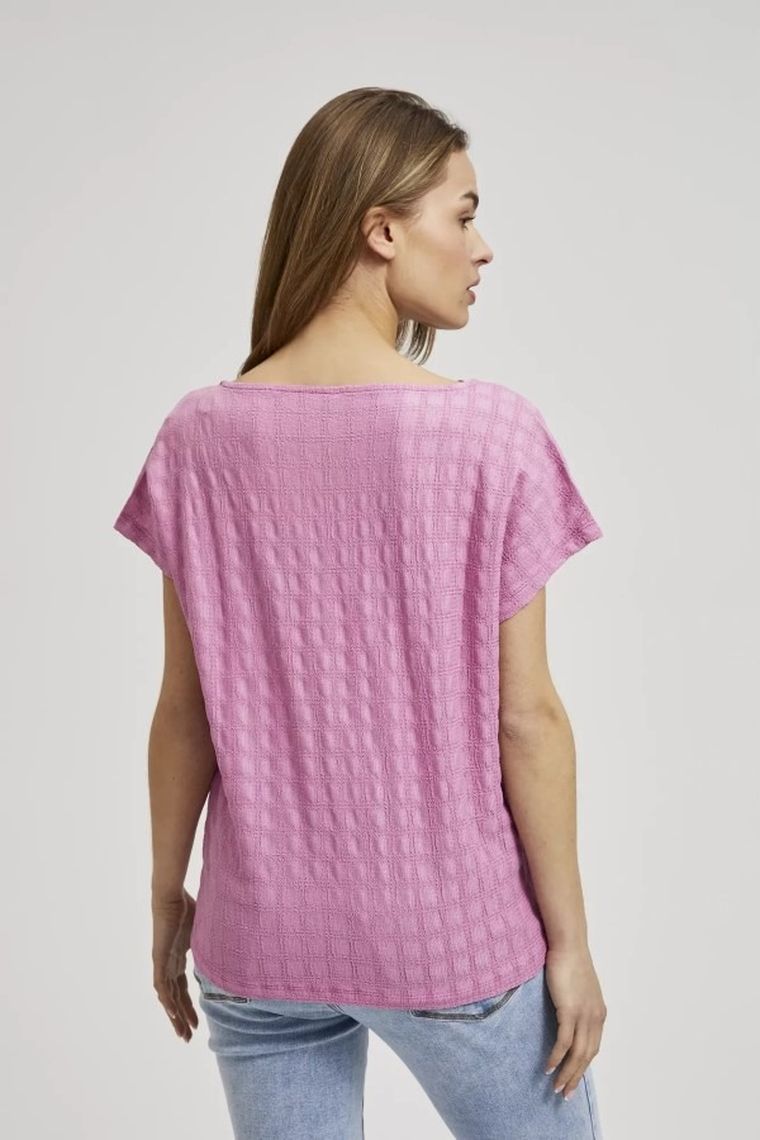 Bluzka damska z krótkim rękawem, beżowa, Moodo