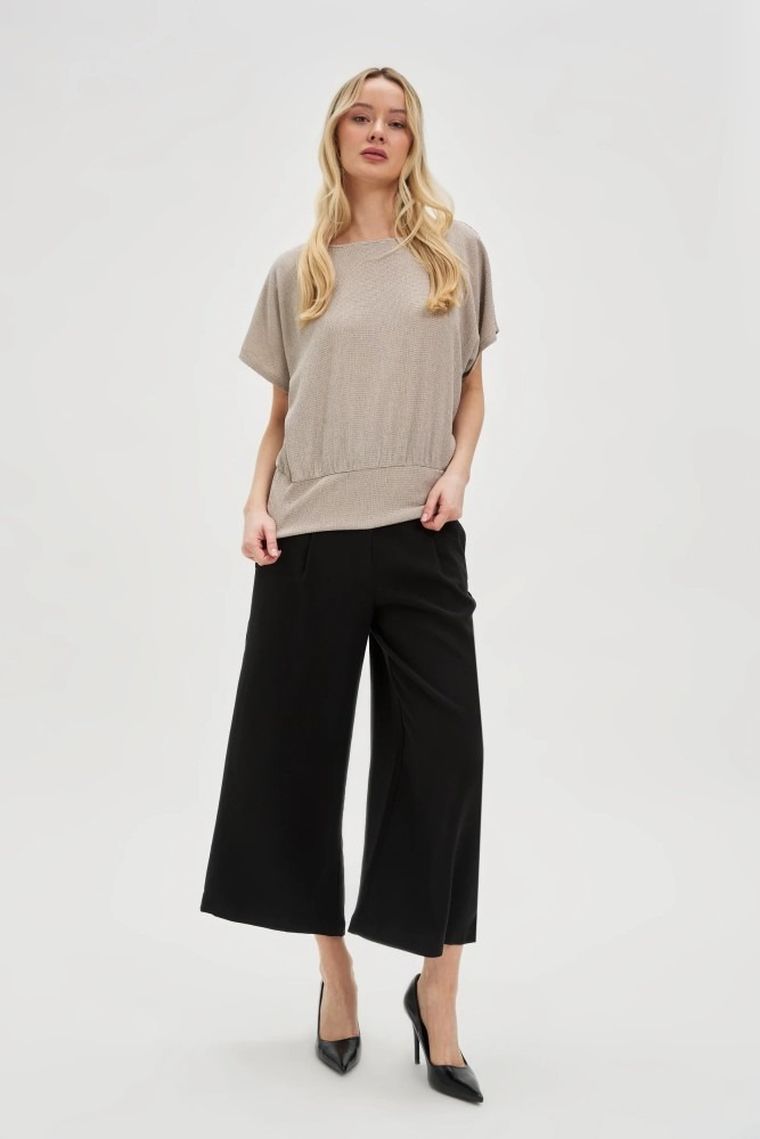 Bluzka damska z krótkim rękawem, beżowa, Moodo